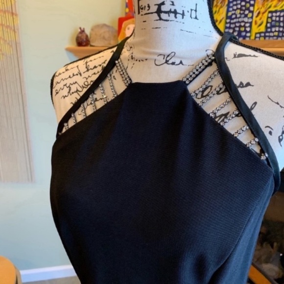 Bari Jay Black Slitted and Jeweled Gown Size Medium - Picture 4 of 7